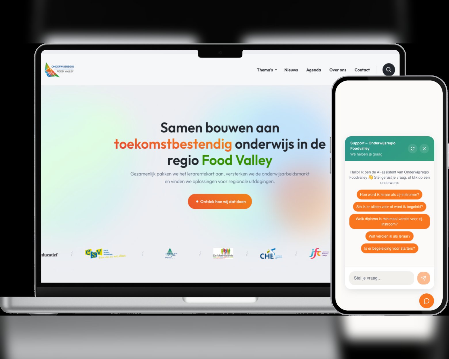 Onderwijsregio Foodvalley AI-chatbot op laptop en mobiel